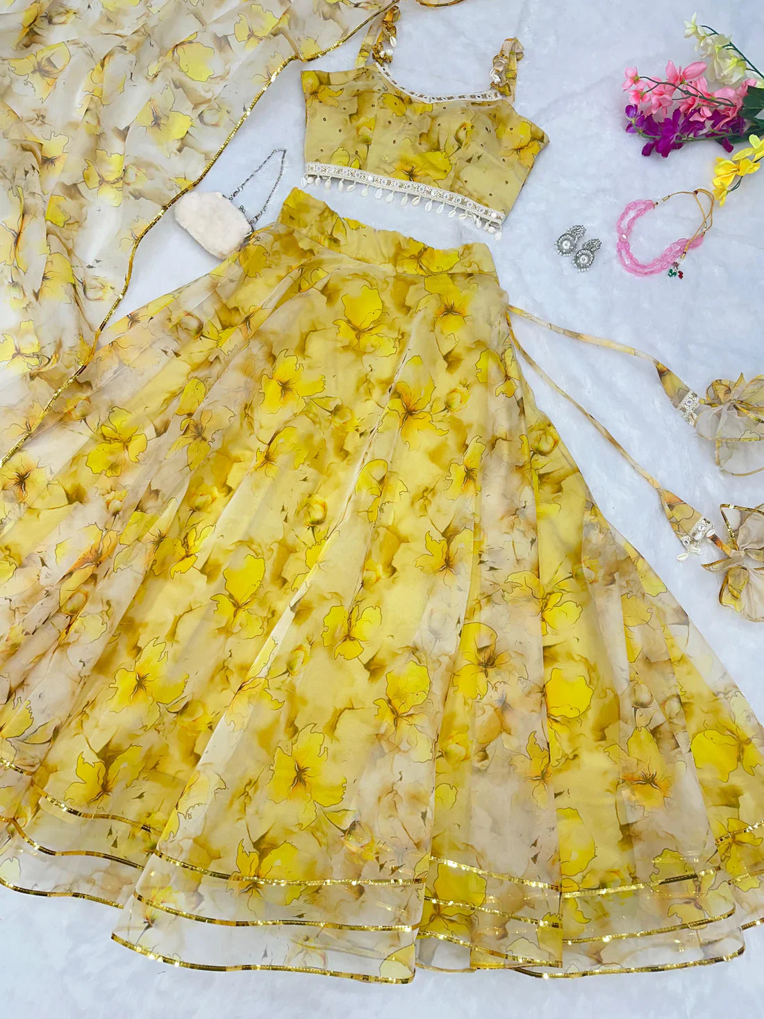 Digital Printed Modern Touch Yellow Lehenga Choli