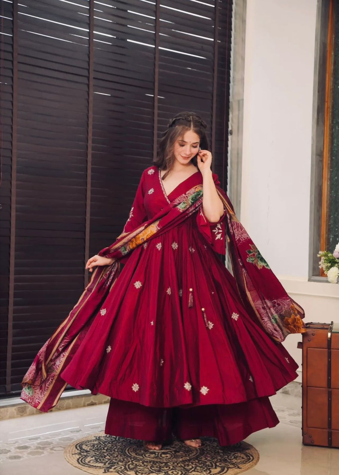 anarkali dress red Deep Red Georgette Heavy Hand Embroidered Partywear Anarkali suit with Beautiful Banarasi Look Duppata, Follow @label_amrita for more design , You can Purchase these trending designs on our Website,