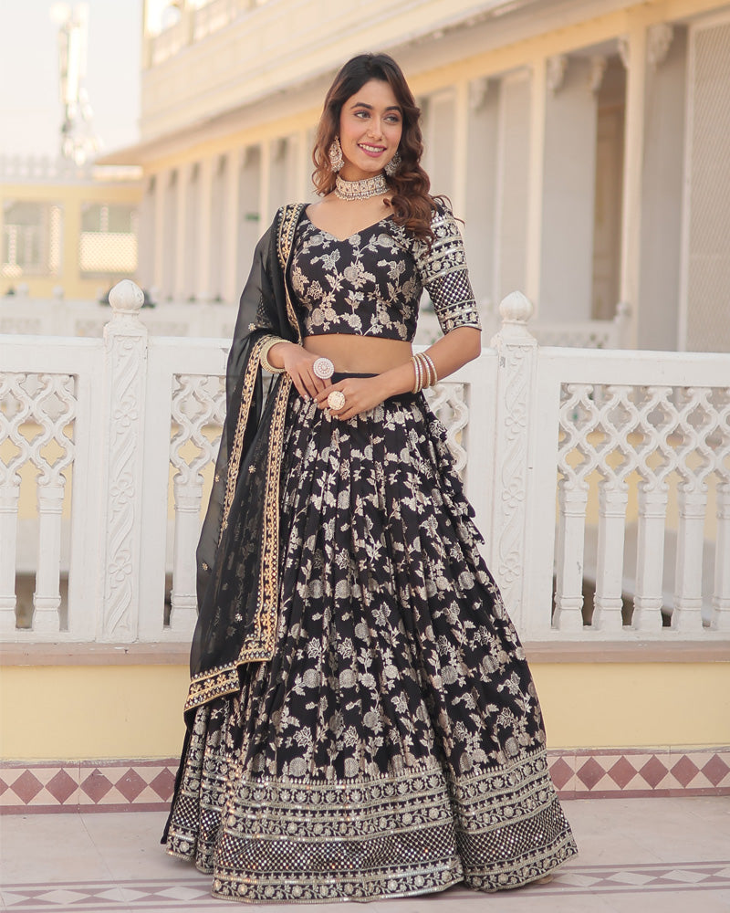 Pure Viscose Jacquard Black Lehenga Choli
