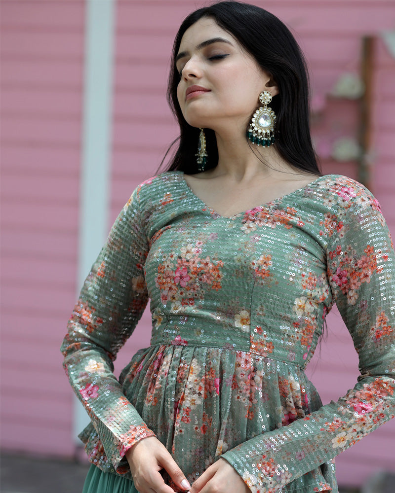 Designer Sequins Embroidery Ready To Wear Rama Lehenga Choli