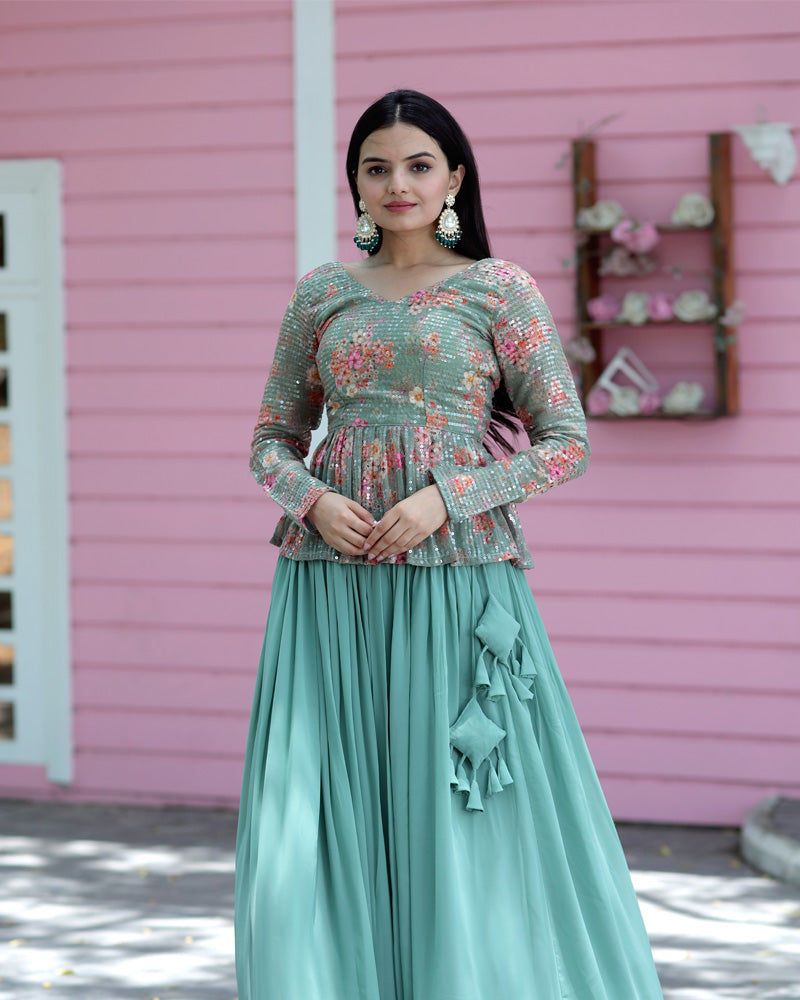 Designer Sequins Embroidery Ready To Wear Rama Lehenga Choli