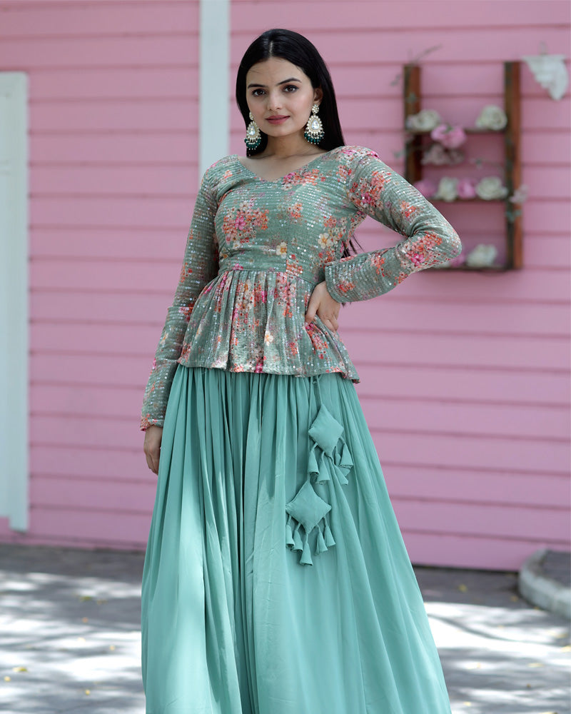 Designer Sequins Embroidery Ready To Wear Rama Lehenga Choli
