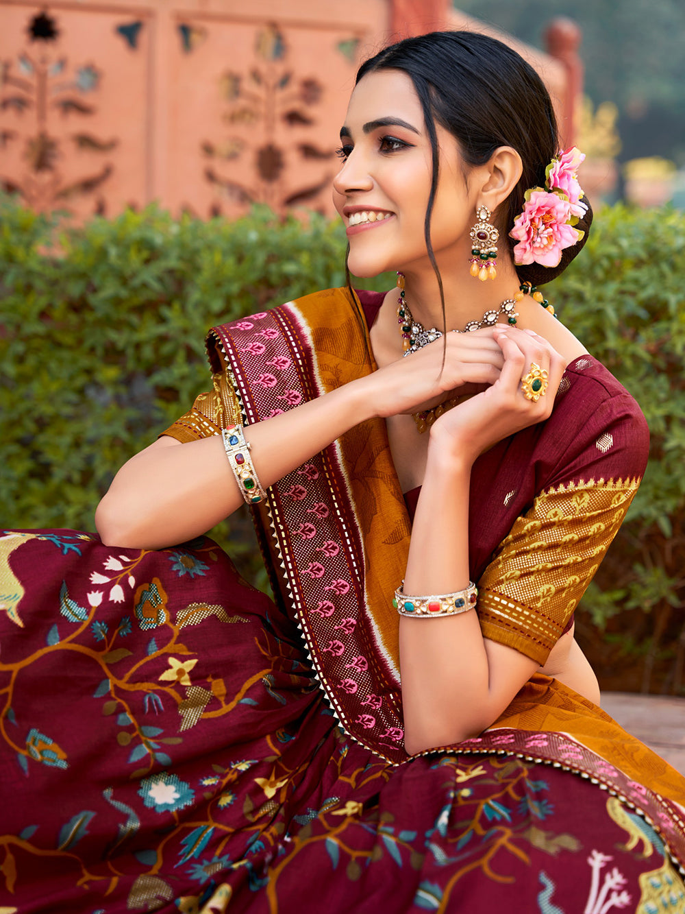 Maroon Color Minakari With Foil Print Tussar Silk Lehenga Choli
