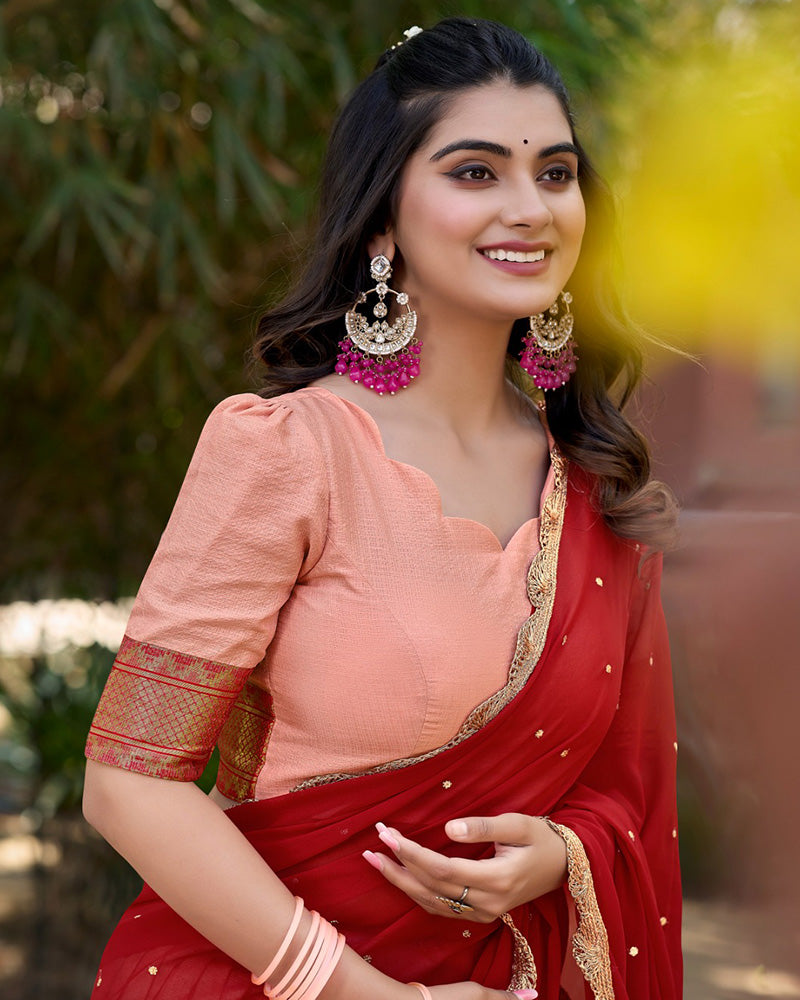 Cotton Silk Designer Peach South Indian Half Saree Lehenga