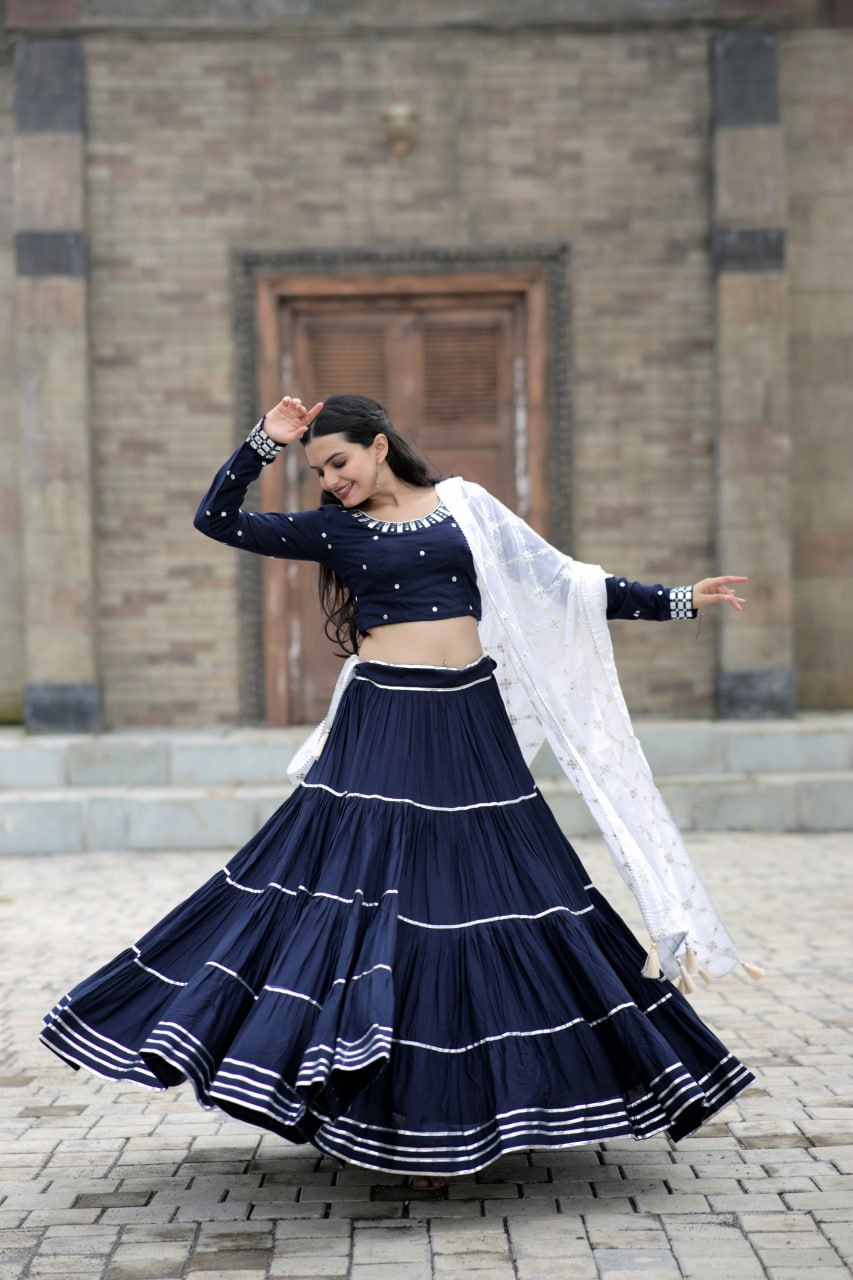 Stunning Navy Blue Color Gota Patti Work Lehenga Choli