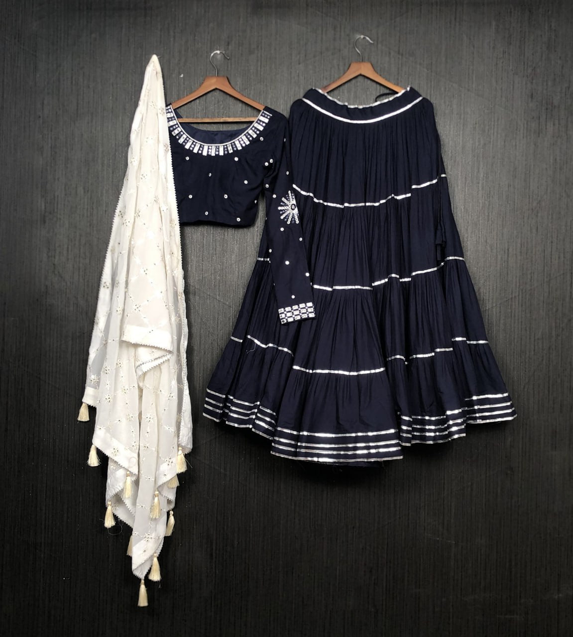 Stunning Navy Blue Color Gota Patti Work Lehenga Choli