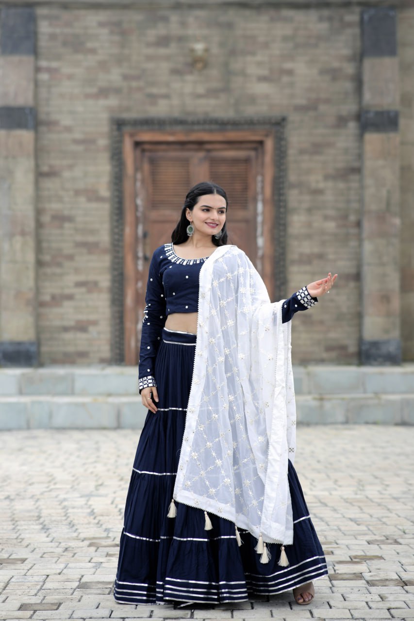 Stunning Navy Blue Color Gota Patti Work Lehenga Choli