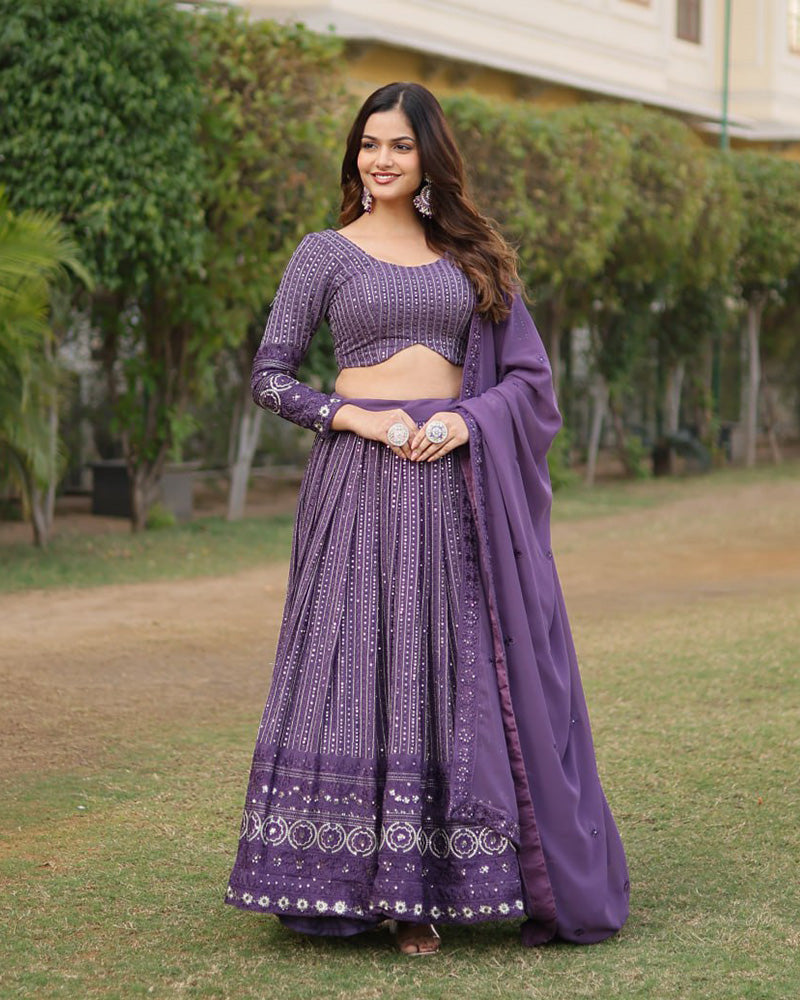 Georgette Sequence Embroidery Purple Lehenga Choli