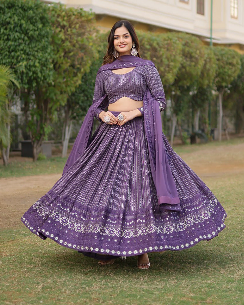 Georgette Sequence Embroidery Purple Lehenga Choli
