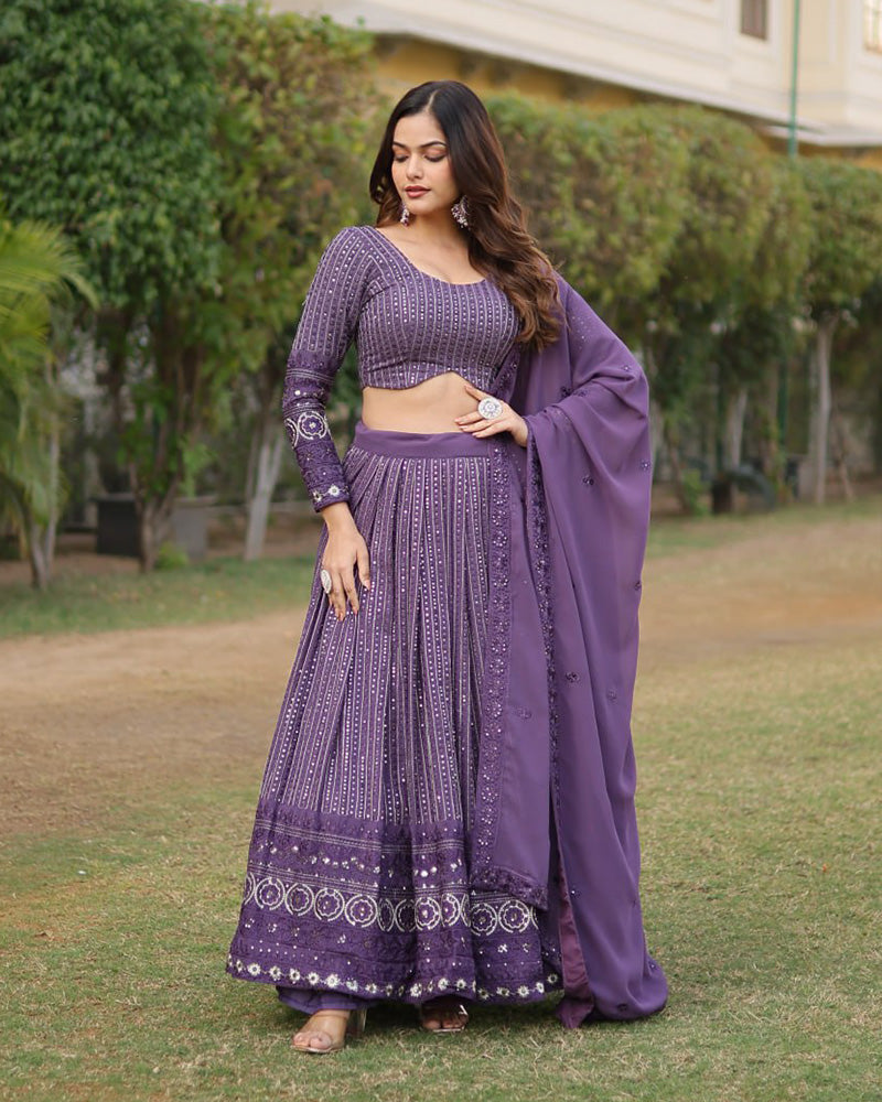 Georgette Sequence Embroidery Purple Lehenga Choli