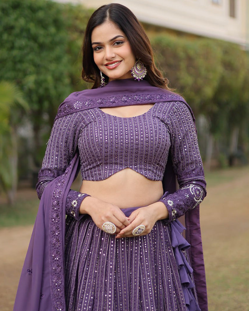Georgette Sequence Embroidery Purple Lehenga Choli