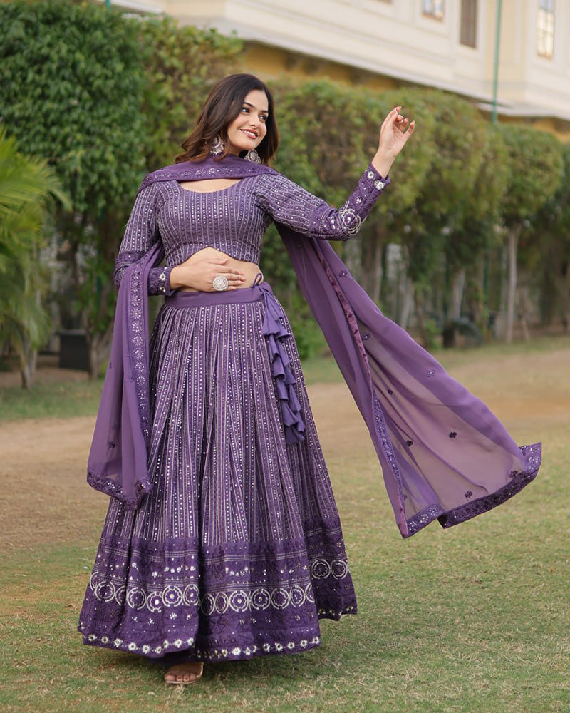 Georgette Sequence Embroidery Purple Lehenga Choli