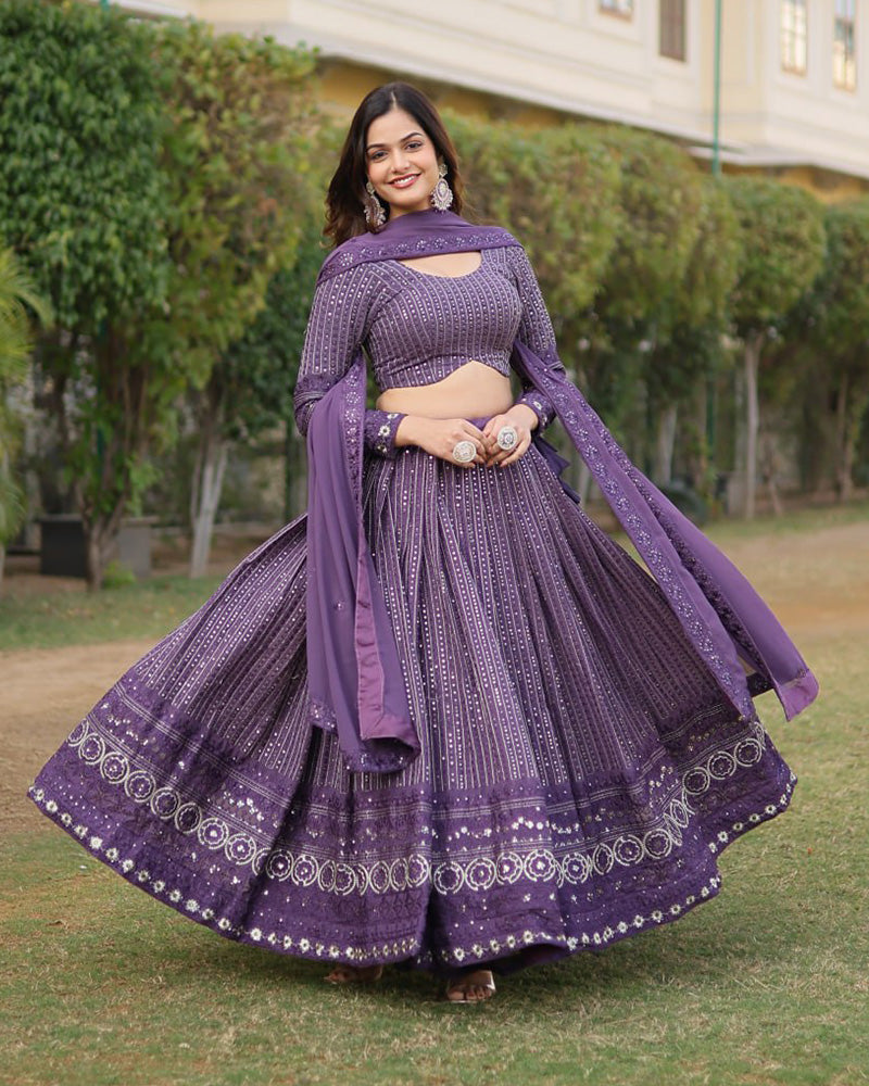 Georgette Sequence Embroidery Purple Lehenga Choli