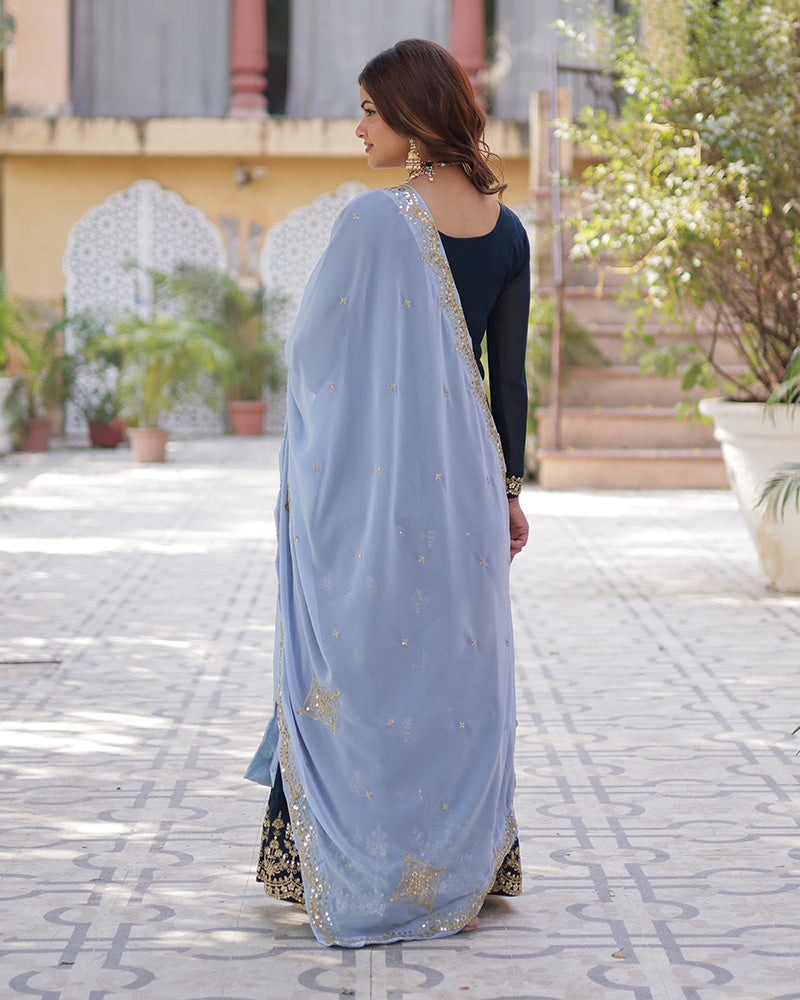 Rama Color Faux Blooming Embroidered Palazzo Suit