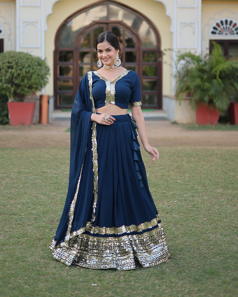 Georgette Sequence Embroidery Rama Lehenga Choli