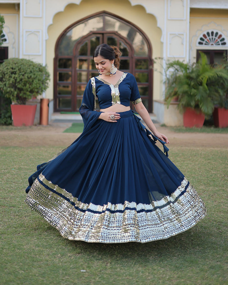 Georgette Sequence Embroidery Rama Lehenga Choli