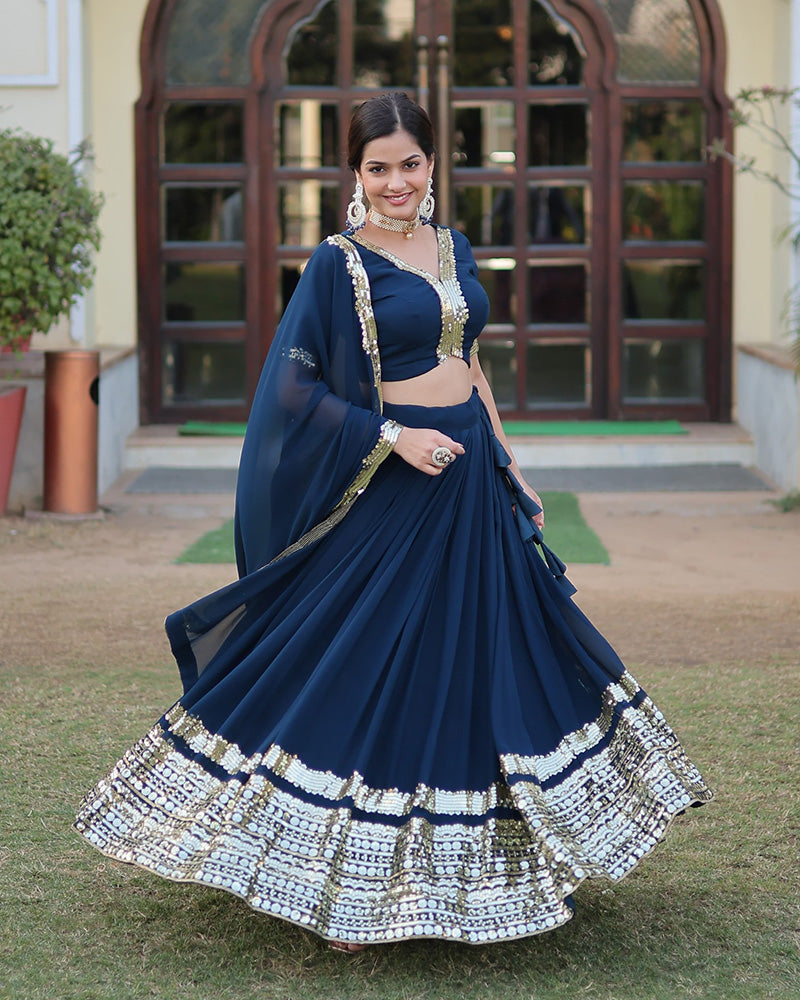 Georgette Sequence Embroidery Rama Lehenga Choli