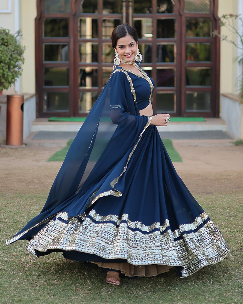 Georgette Sequence Embroidery Rama Lehenga Choli