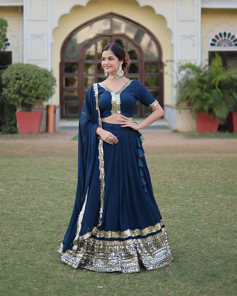 Georgette Sequence Embroidery Rama Lehenga Choli