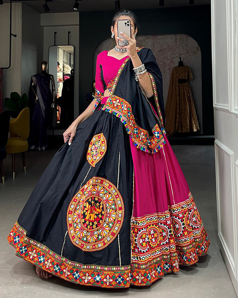 Pink black lehenga choli hotsell