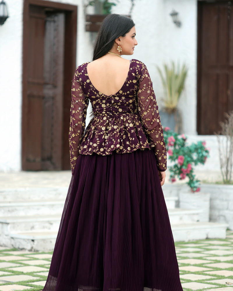Designer Sequins Embroidery Ready To Wear Wine Lehenga Choli