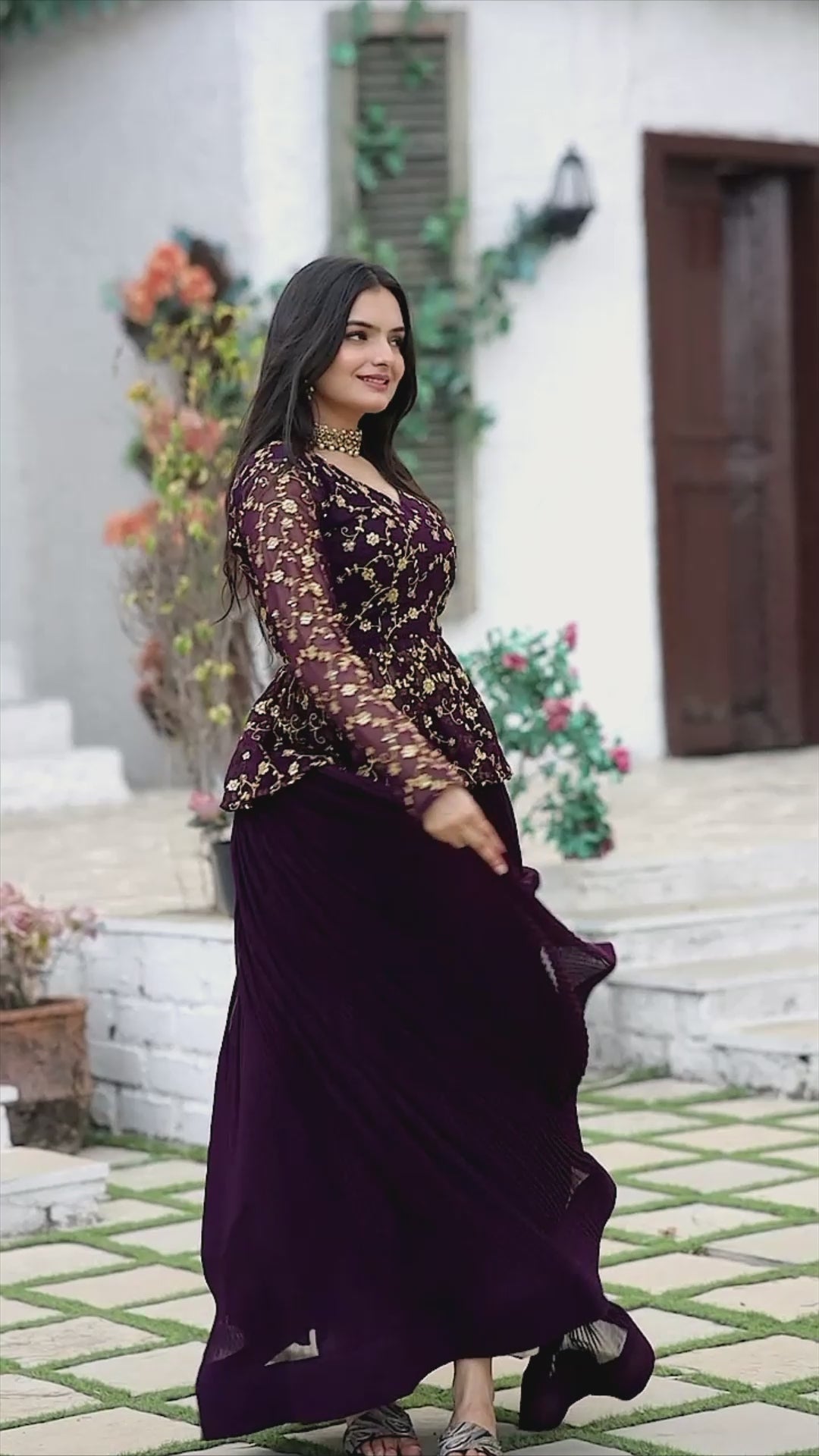Designer Sequins Embroidery Ready To Wear Wine Lehenga Choli