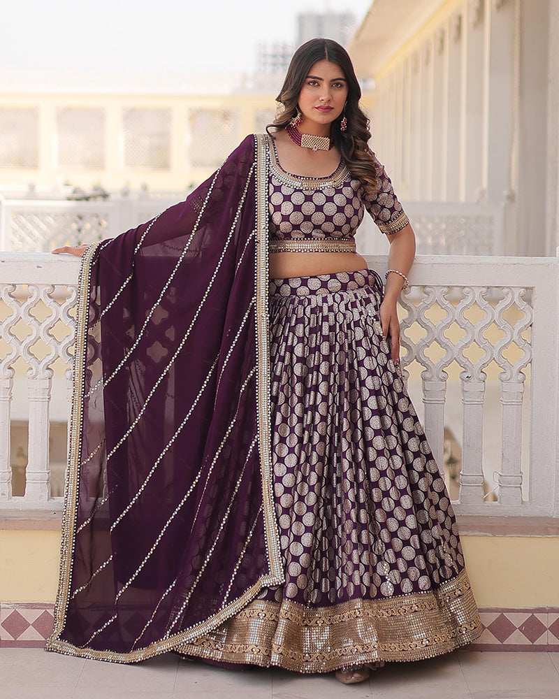 Pure Viscose Jacquard Wine Lehenga Choli