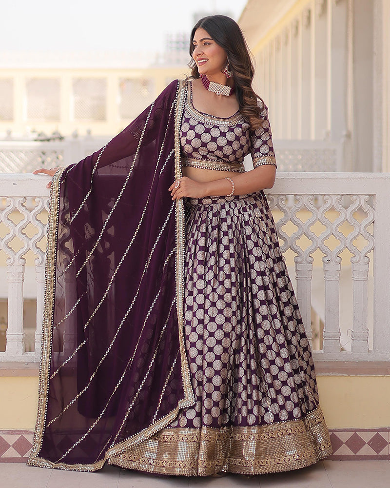 Pure Viscose Jacquard Wine Lehenga Choli