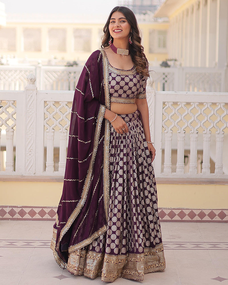 Pure Viscose Jacquard Wine Lehenga Choli