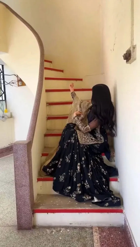 Pakistani Wedding Sharara Suit With Beautiful Embroidery Work and Dupatta