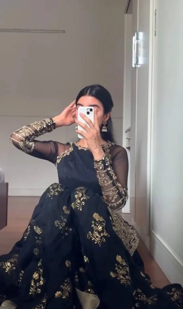 Pakistani Wedding Sharara Suit With Beautiful Embroidery Work and Dupatta