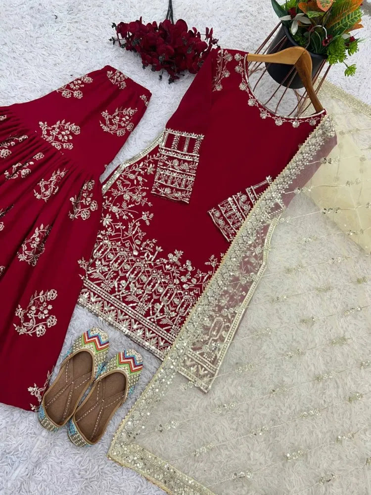 Pink Pakistani Wedding Sharara Suit With Beautiful Embroidery Work and Dupatta