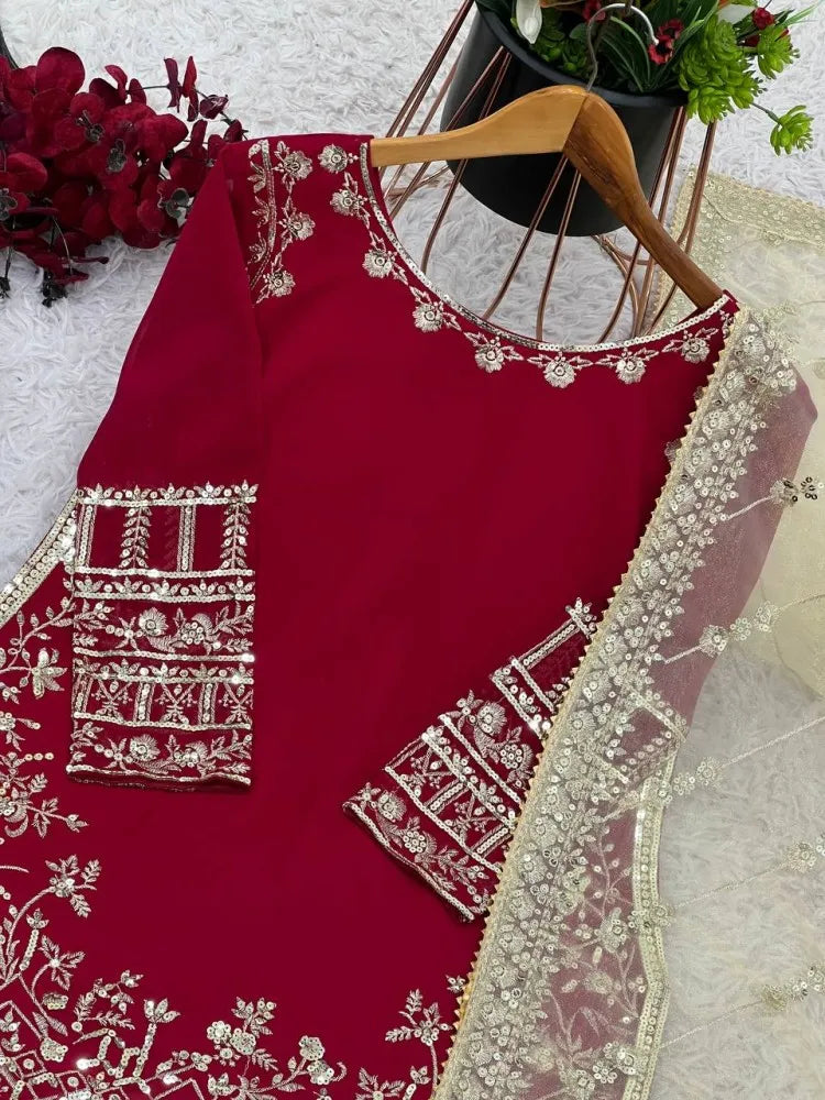 Pink Pakistani Wedding Sharara Suit With Beautiful Embroidery Work and Dupatta