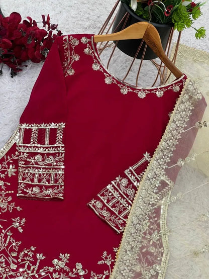 Pink Pakistani Wedding Sharara Suit With Beautiful Embroidery Work and Dupatta