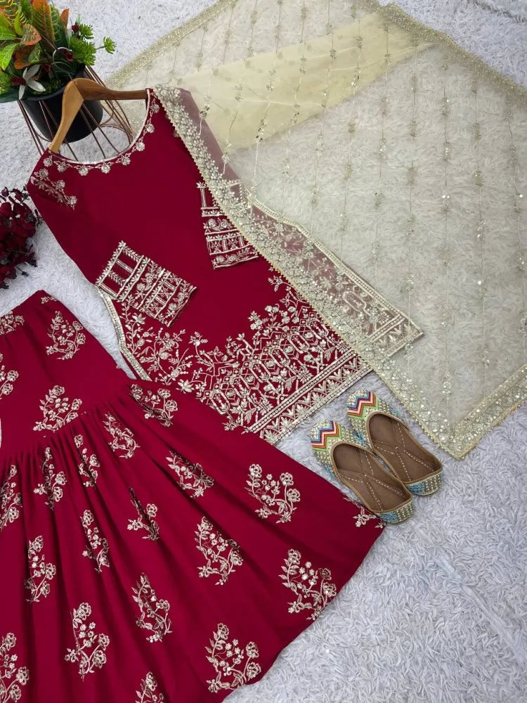 Pink Pakistani Wedding Sharara Suit With Beautiful Embroidery Work and Dupatta