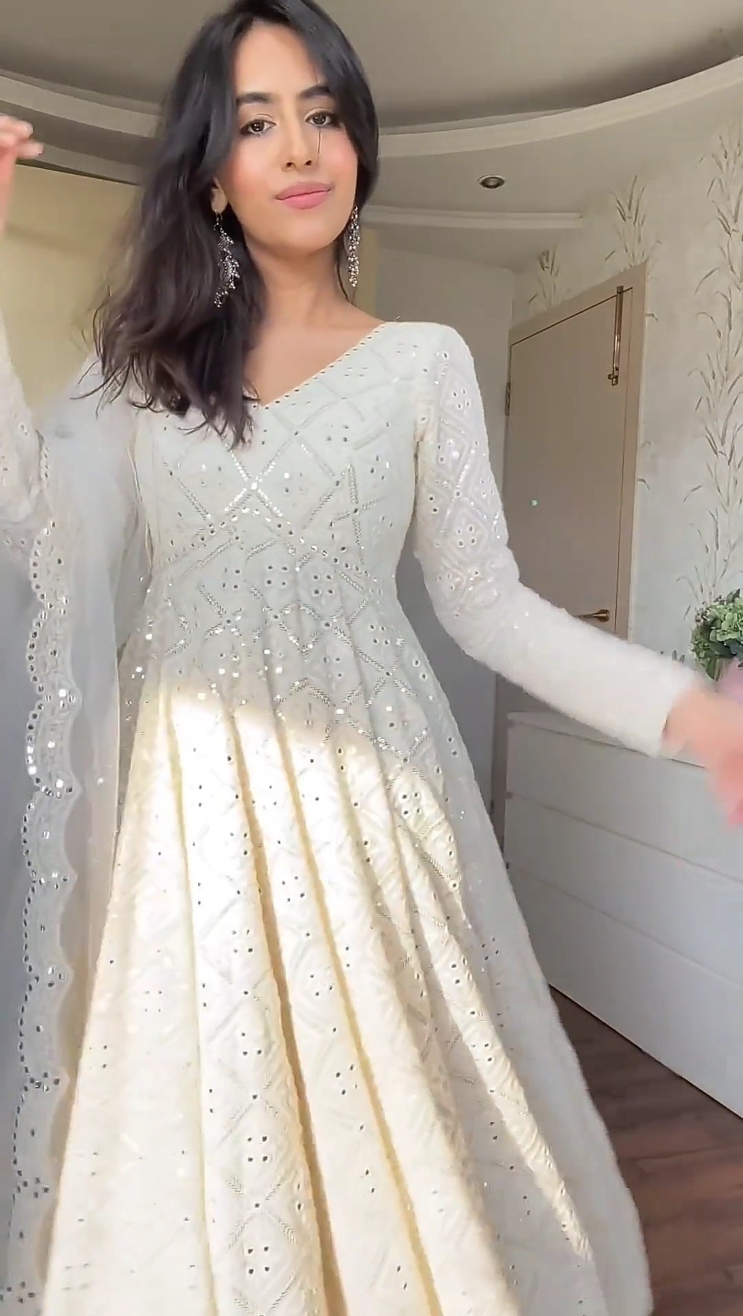LAKHNAWI EMBROIDERED GEORGETTE ANARKALI FULLY STITCHED SUIT SET