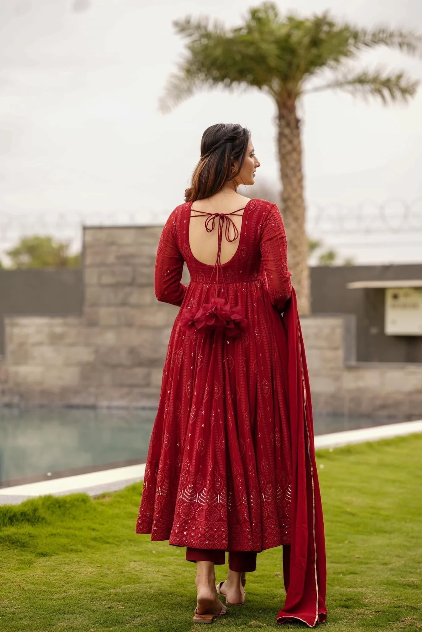 SANAYA'S' RED EMBROIDERED GEORGETTE SUIT SET LF