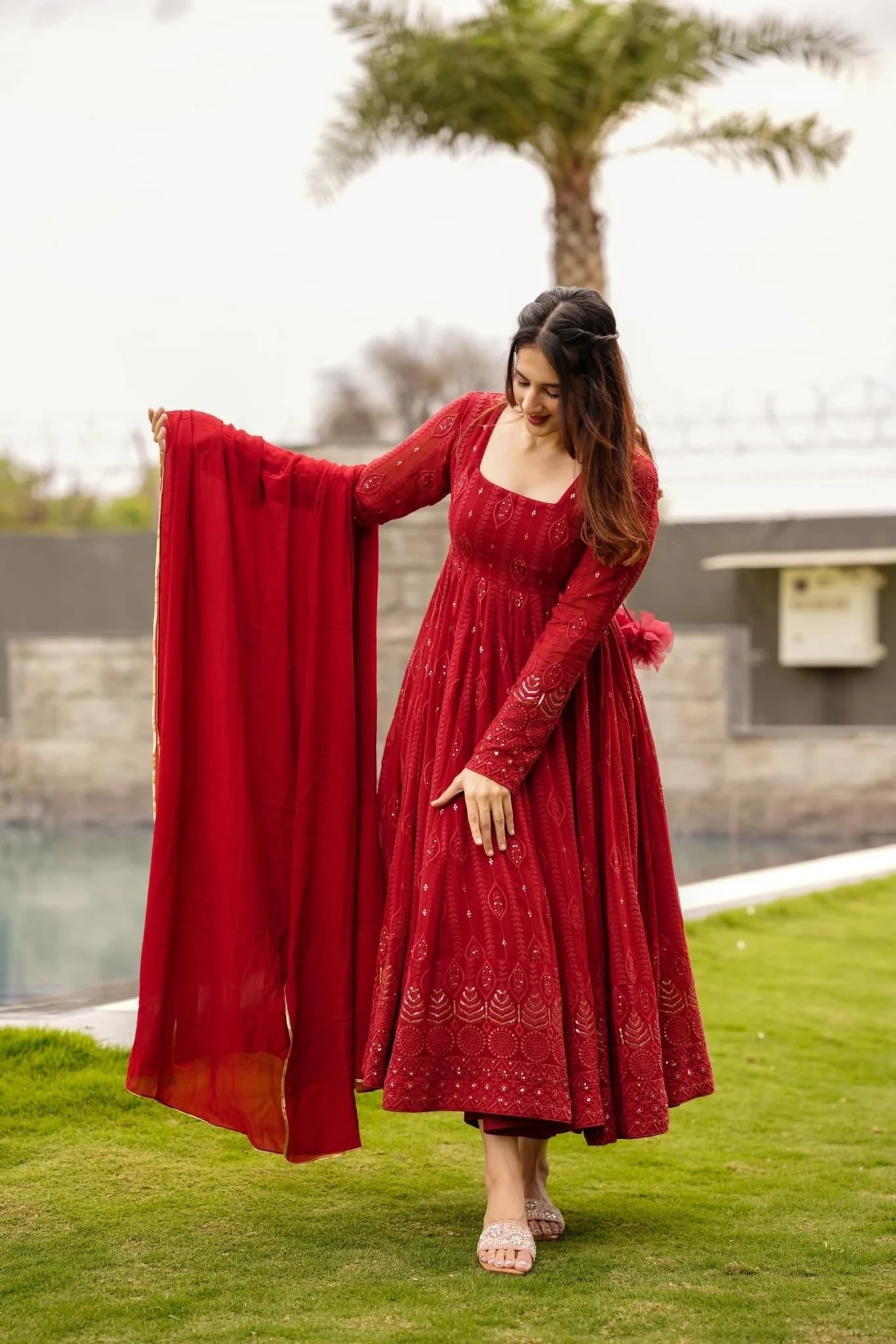 SANAYA'S' RED EMBROIDERED GEORGETTE SUIT SET LF
