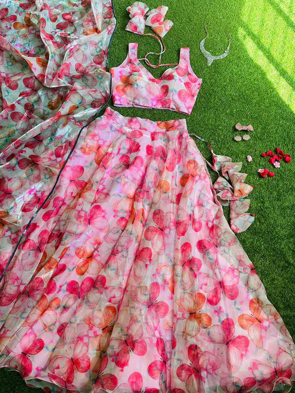 Alluring Pink Color Digital Printed jimmy organza silk Lehenga Choli