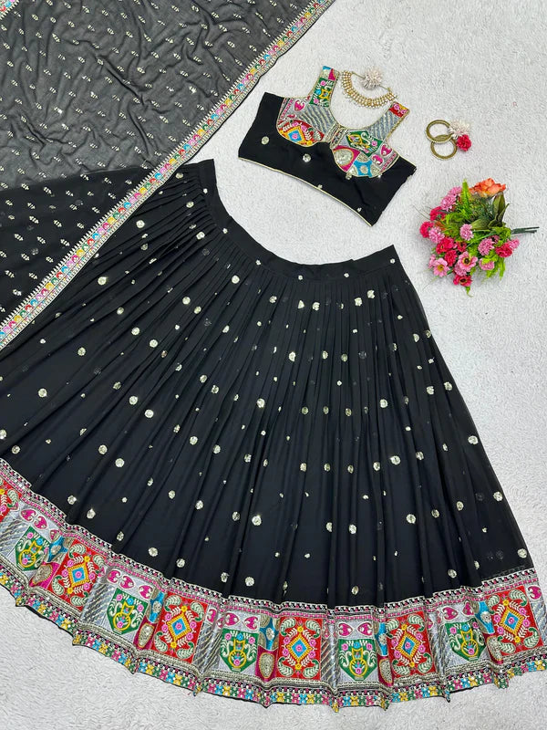 Awesome Black Lehenga Choli With Heavy Embroidery Work