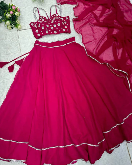 Beautiful Pink Color Handwork Lehenga Choli