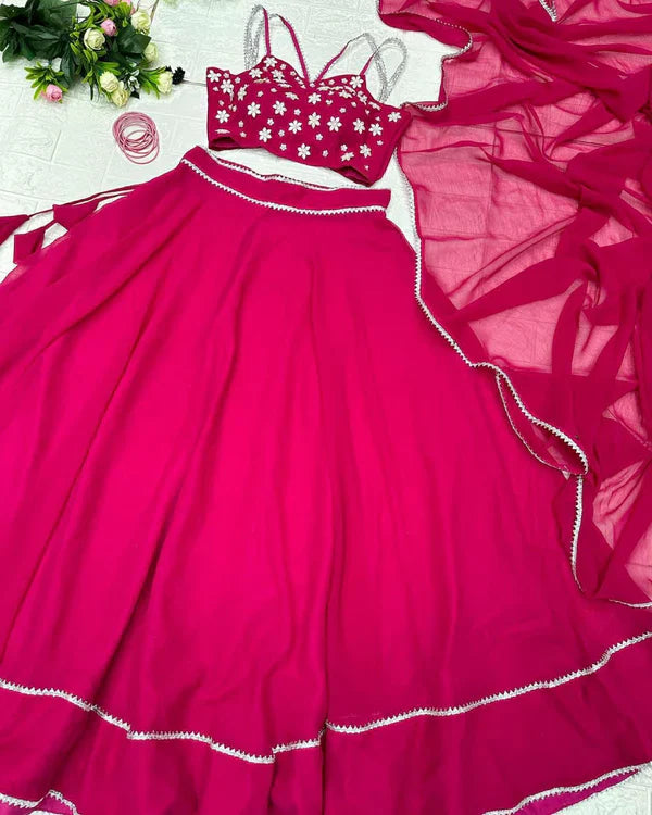 Beautiful Pink Color Handwork Lehenga Choli