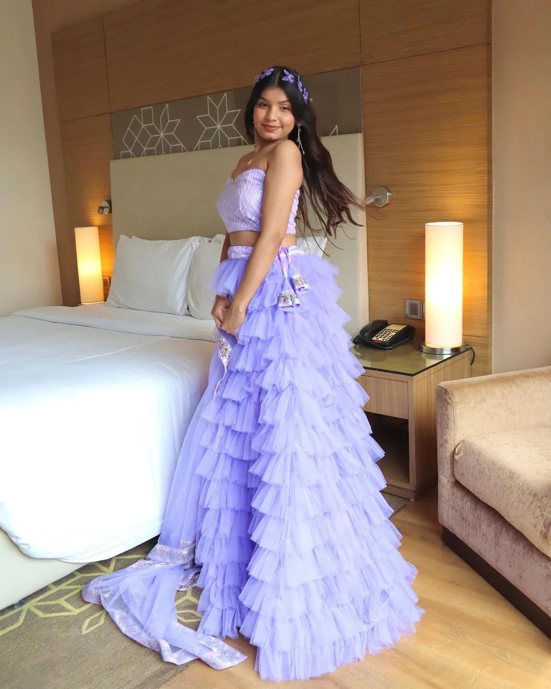 Butterfly Frill Pattern Lavender Color Lehenga Choli