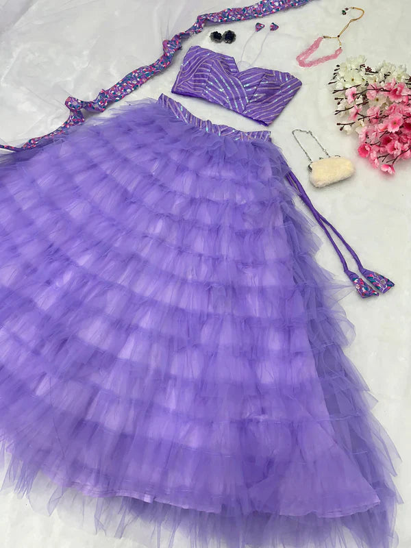 Butterfly Frill Pattern Lavender Color Lehenga Choli