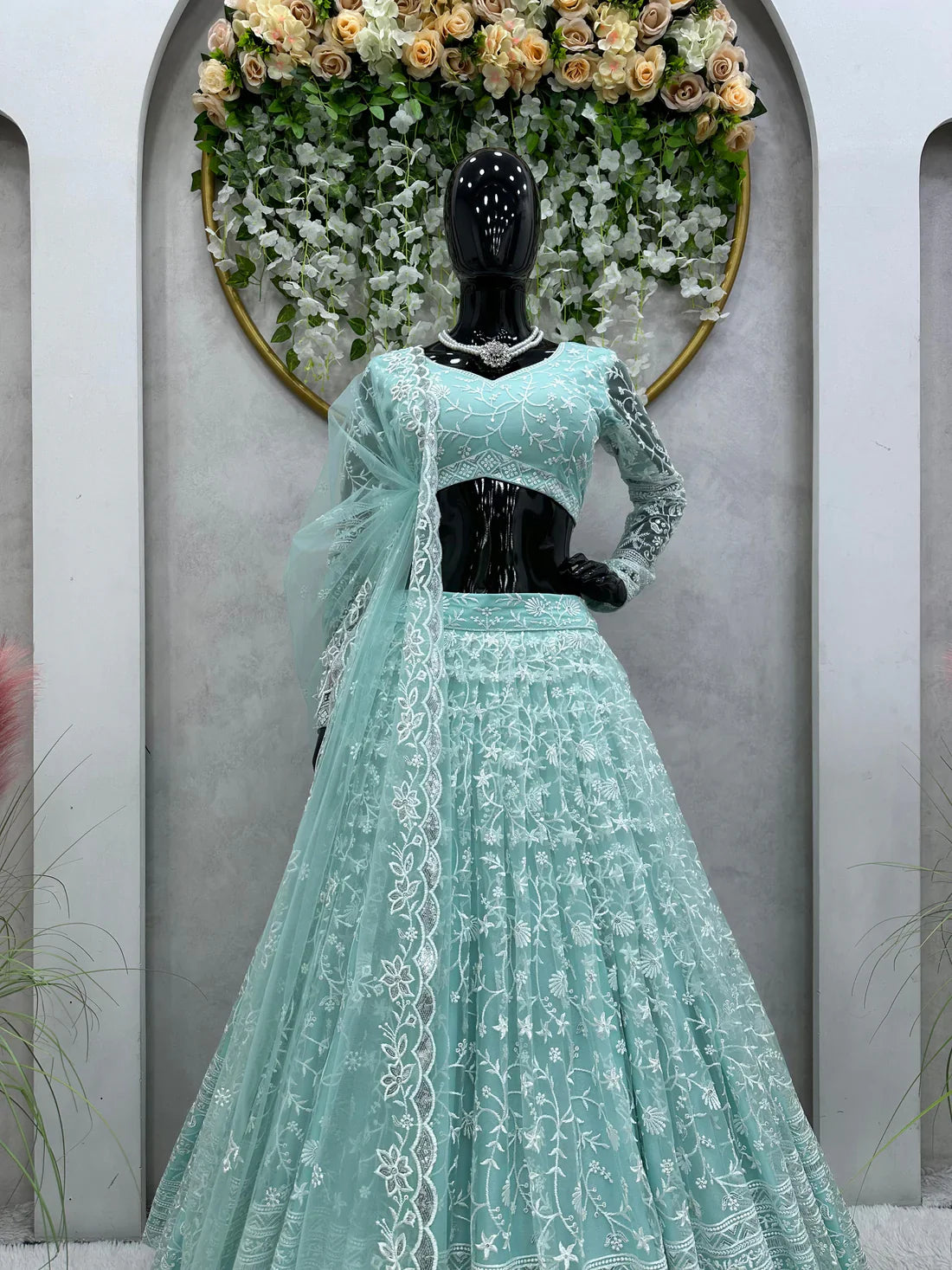 Delightful Sky Blue Color Thread Work Lehenga Choli