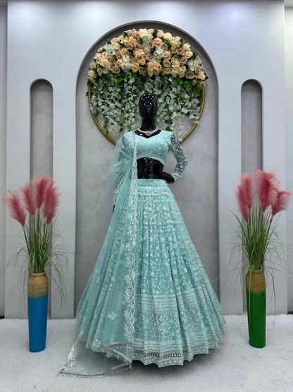 Delightful Sky Blue Color Thread Work Lehenga Choli