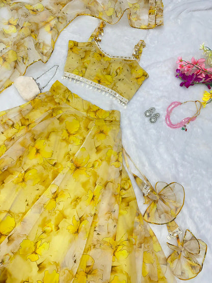 Digital Printed Modern Touch Yellow Lehenga Choli