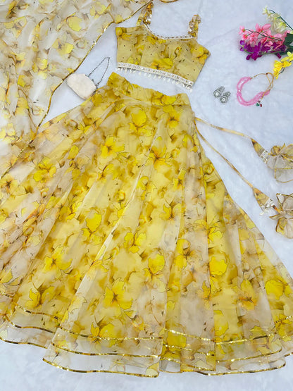 Digital Printed Modern Touch Yellow Lehenga Choli