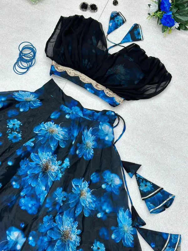 Embellished Blue Color Crop Top With Lehenga