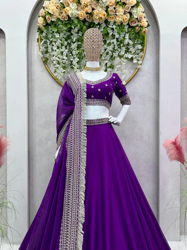 Fashionable Purple Color Function Wear Lehenga Choli